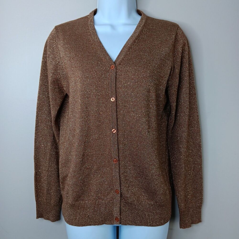 Old Navy Cardigan Sweater Women's Small Gold Metallic Wool Blend Holiday Fancy